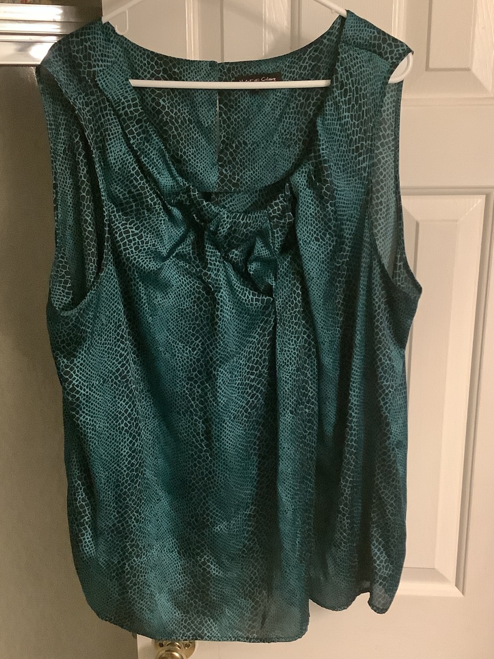 Sleeveless Teal Snake-Print Blouse - Classic Cut